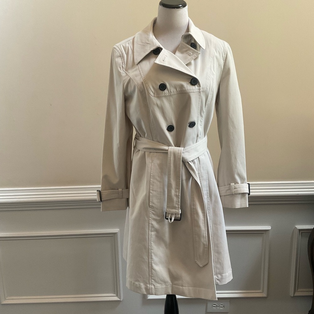 Ann Taylor Loft Ivory Belted Minimalist Trench Coat With Removable Liner Size 14